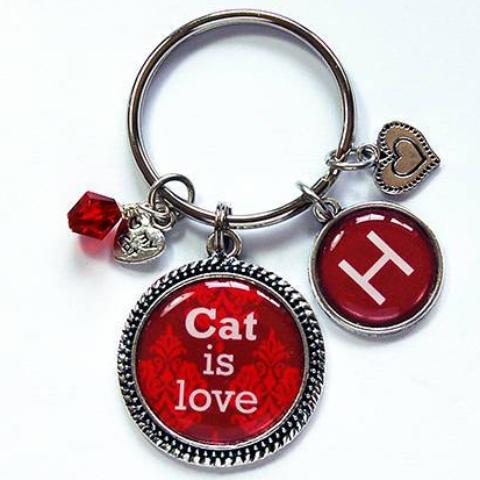 Cat is Love Monogram Keychain - Kelly's Handmade