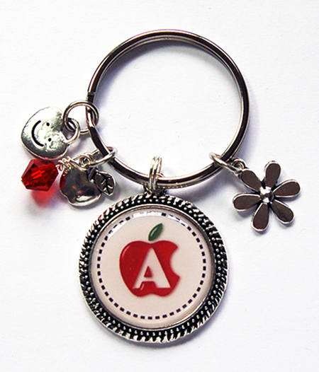 Apple For The Teacher Monogam Keychain - Kelly's Handmade