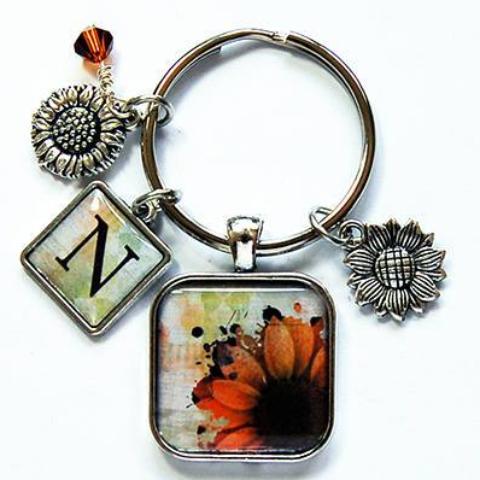 Sunflower Monogram Keychain - Kelly's Handmade