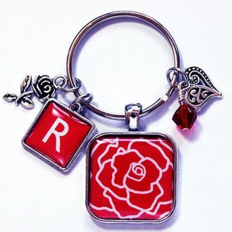 Rose Monogram Keychain in Red - Kelly's Handmade