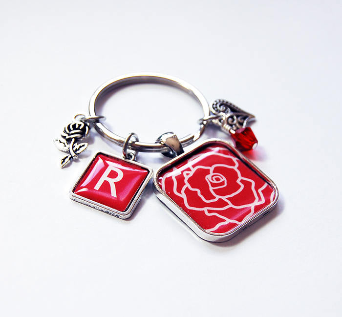 Rose Monogram Keychain in Red - Kelly's Handmade
