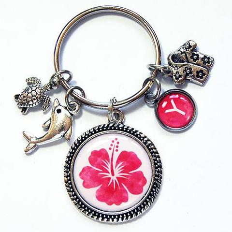 Hawaii Hibiscus Monogram Keychain - Kelly's Handmade
