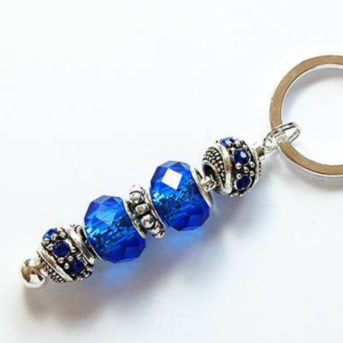 Bead Keychain in Blue & Silver - Kelly's Handmade