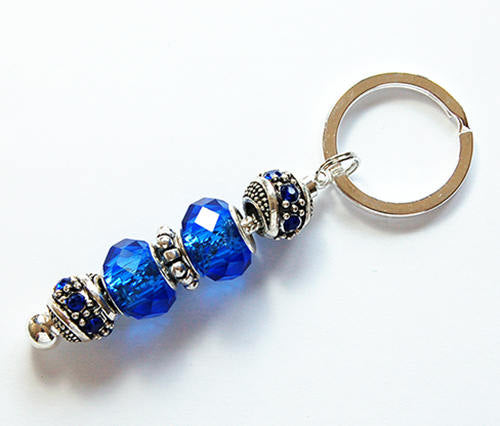 Bead Keychain in Blue & Silver - Kelly's Handmade