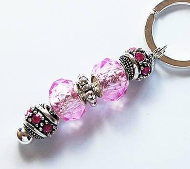 Rhinestone Bead Keychain in Pink & Silver - Kelly's Handmade