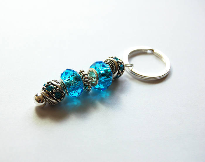 Rhinestone Bead Keychain in Cyan Blue - Kelly's Handmade