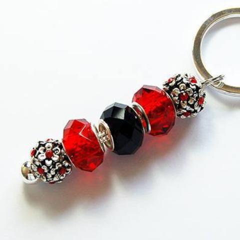 Rhinestone Bead Keychain in Red & Black - Kelly's Handmade