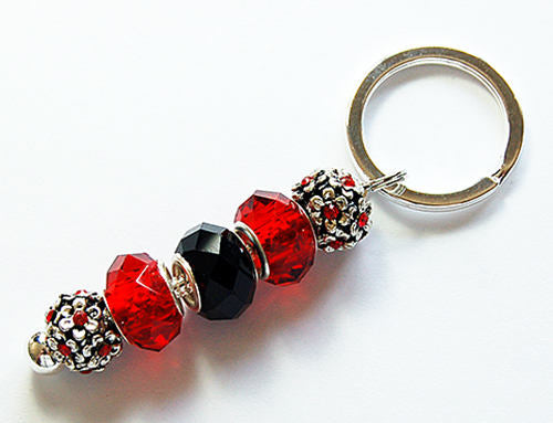 Rhinestone Bead Keychain in Red & Black - Kelly's Handmade