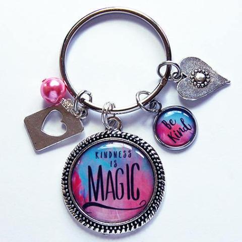 Kindness is Magic Keychain in Blue & Pink - Kelly's Handmade
