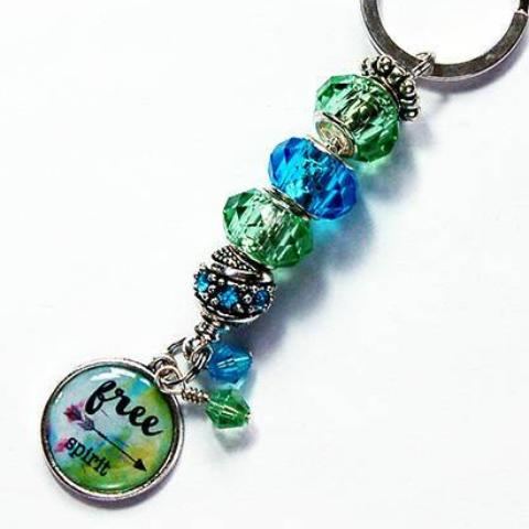 Free Spirit Bead Keychain in Green & Blue - Kelly's Handmade