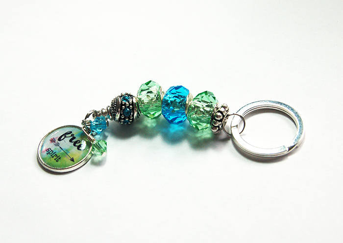 Free Spirit Bead Keychain in Green & Blue - Kelly's Handmade