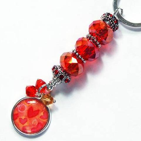 Heart Bead Keychain in Red & Orange - Kelly's Handmade