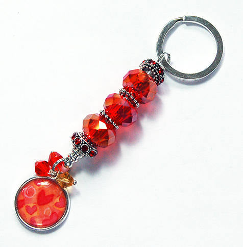 Heart Bead Keychain in Red & Orange - Kelly's Handmade