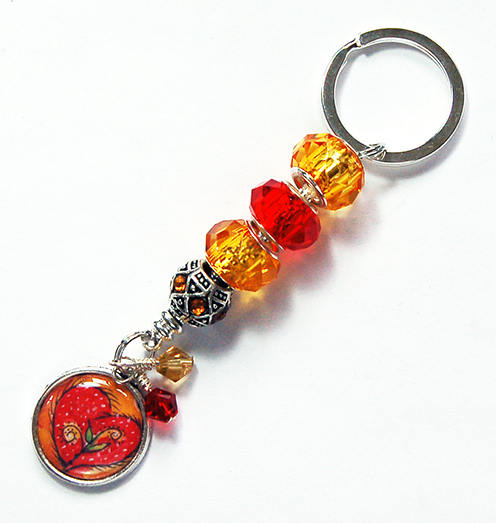 Heart Bead Keychain in Red & Orange - Kelly's Handmade