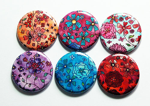 Floral Watercolors Set of Six Magnets - Kelly's Handmade