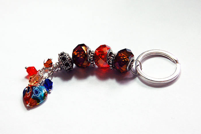 Heart Bead Keychain in Brown & Red - Kelly's Handmade