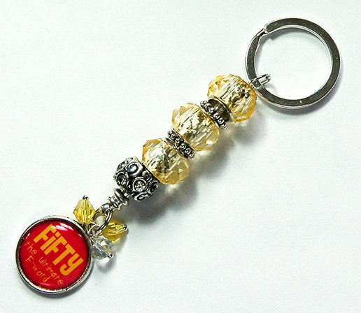 50th Birthday Bead Keychain in Pink & Yellow - Kelly's Handmade