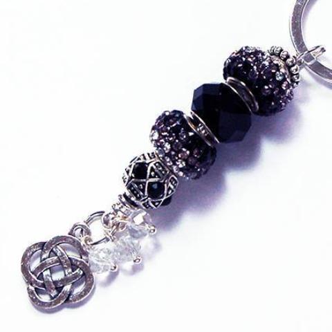 Irish Knot Rhinestone Bead Keychain in Black - Kelly's Handmade