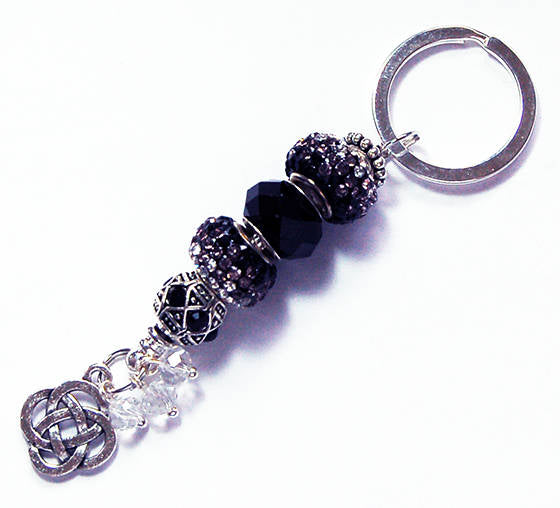 Irish Knot Rhinestone Bead Keychain in Black - Kelly's Handmade