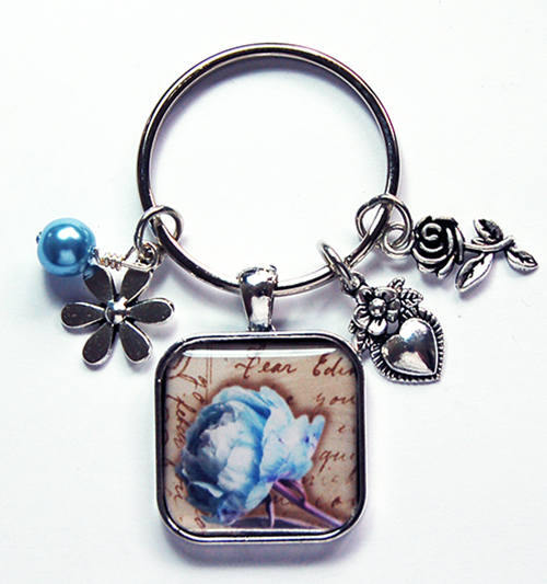 Rose Keychain in Blue - Kelly's Handmade