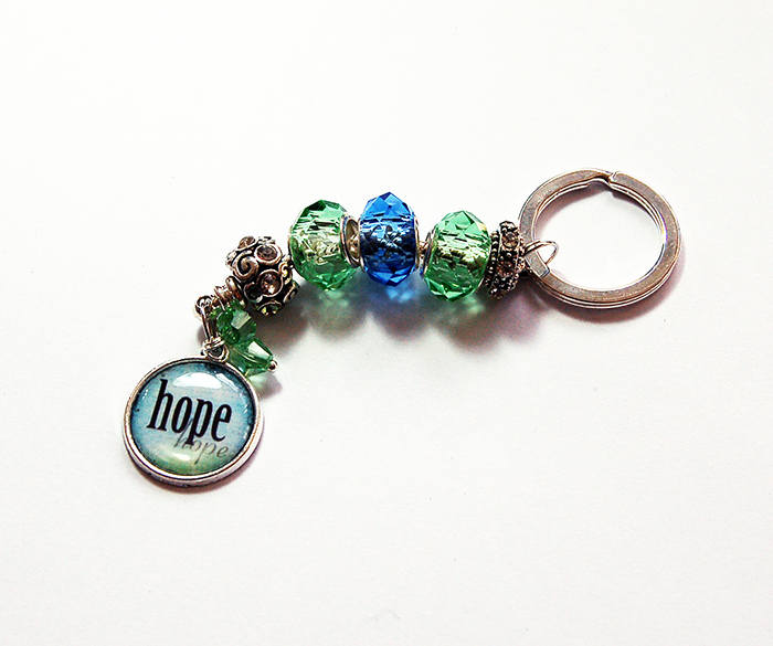 Hope Bead Keychain in Green & Blue - Kelly's Handmade