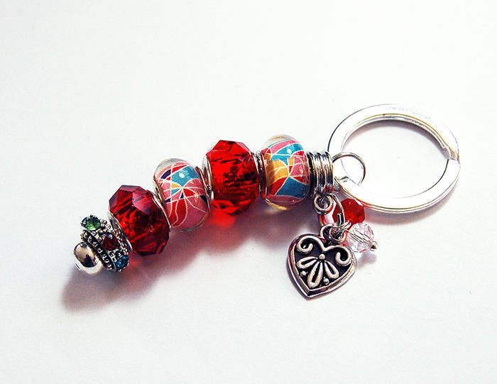 Rainbow Bead Keychain in Red - Kelly's Handmade