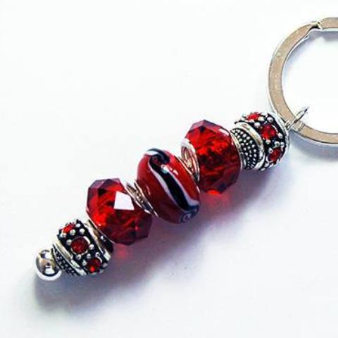 Bead Keychain in Red & Silver - Kelly's Handmade