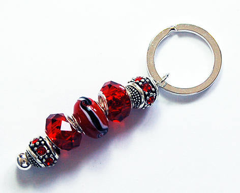Bead Keychain in Red & Silver - Kelly's Handmade