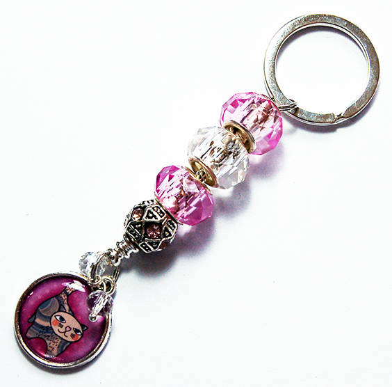 Cat Lover Bead Keychain in Pink - Kelly's Handmade