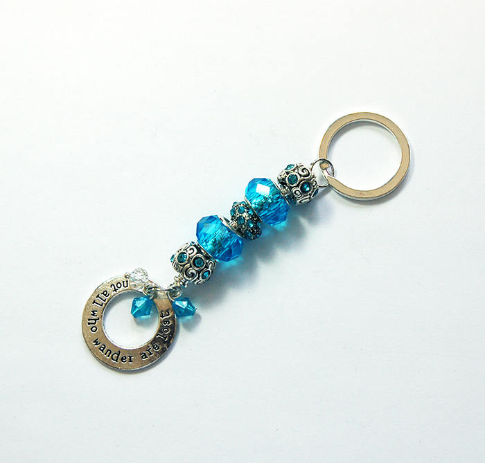 Not All Who Wander Bead Keychain in Blue - Kelly's Handmade