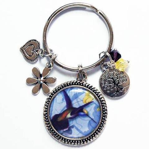 Hummingbird & Flower Keychain With Charms - Kelly's Handmade