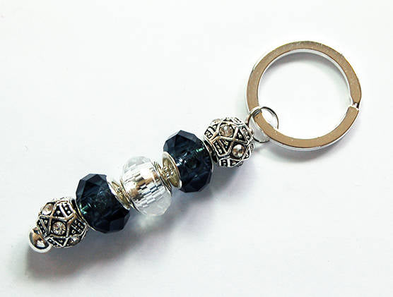 Art Deco Bead Keychain in Black & Silver - Kelly's Handmade