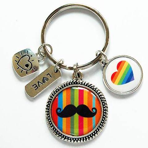 Rainbow Heart & Mustache Keychain - Kelly's Handmade