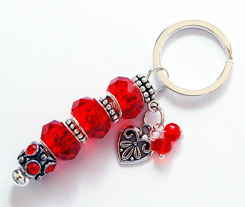 Heart Rhinestone Bead Keychain in Red - Kelly's Handmade