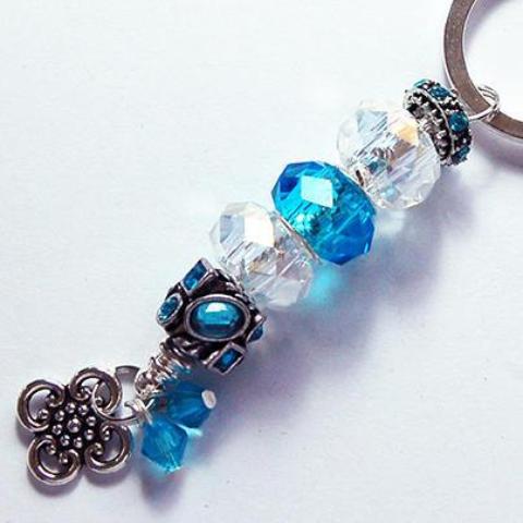 Rhinestone Bead Keychain in Blue & White - Kelly's Handmade