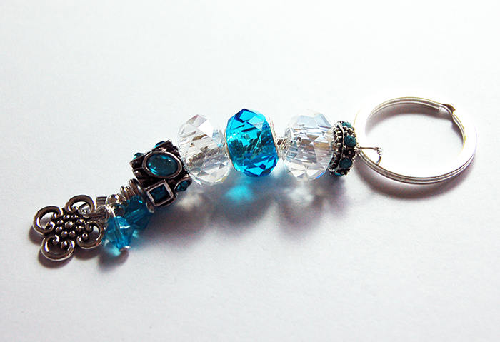 Rhinestone Bead Keychain in Blue & White - Kelly's Handmade