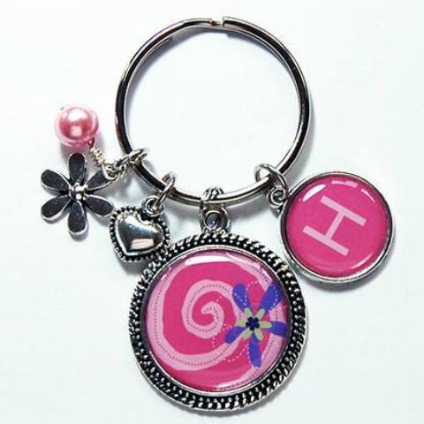 Flower Monogram Keychain in Pink - Kelly's Handmade