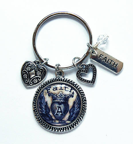 Faith Monogram Keychain in Blue & Silver - Kelly's Handmade