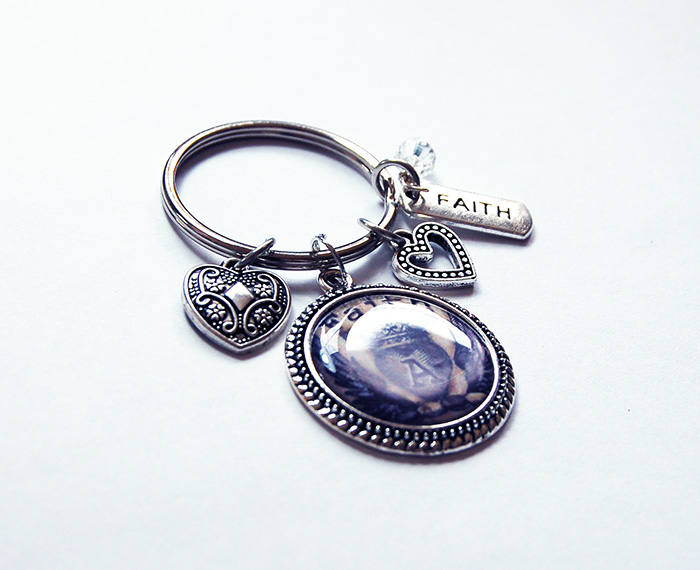 Faith Monogram Keychain in Blue & Silver - Kelly's Handmade