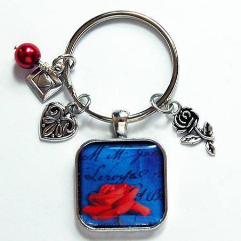 Rose Keychain in Red & Blue - Kelly's Handmade