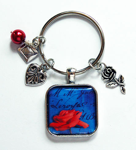 Rose Keychain in Red & Blue - Kelly's Handmade