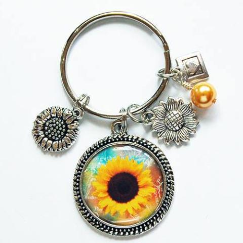 Sunflower Keychain in Yellow & Silver - Kelly's Handmade