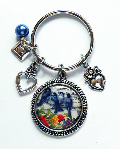 Blue Birds Keychain With Charms - Kelly's Handmade