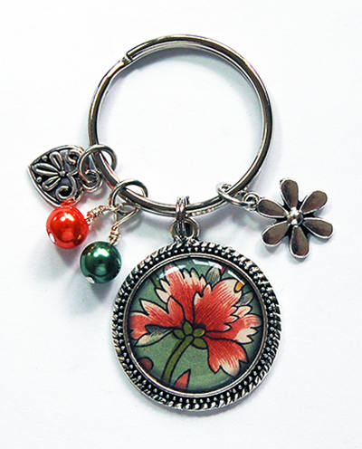 Floral Keychain in Orange & Green - Kelly's Handmade