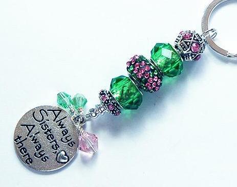 Sisters Rhinestone Bead Keychain in Green & Pink - Kelly's Handmade