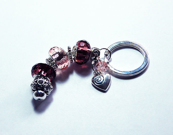 Heart Bead Keychain in Rosy Brown & Pink - Kelly's Handmade