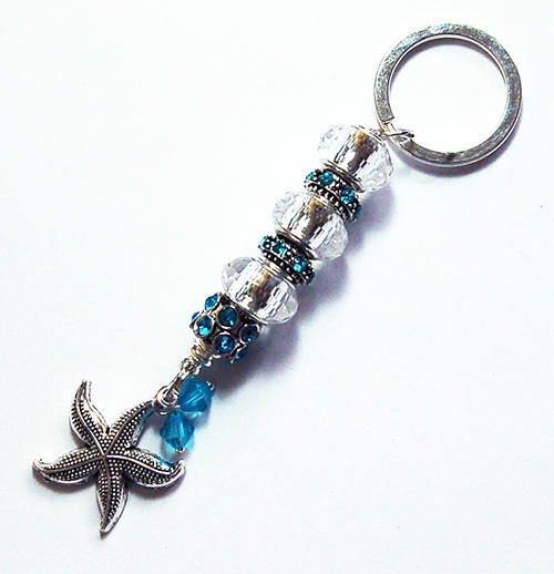 Starfish Rhinestone Bead Keychain in Blue - Kelly's Handmade
