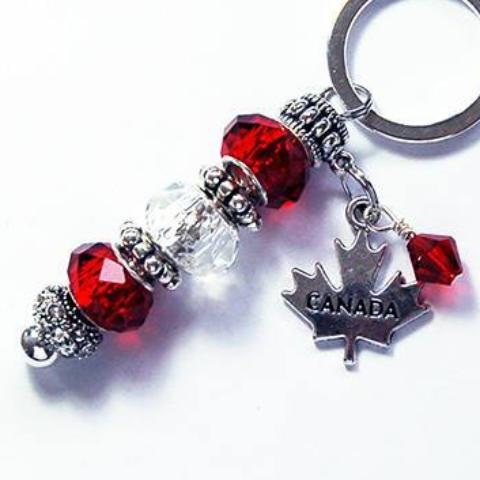 Canada Maple Leaf Bead Keychain in Red - Kelly's Handmade