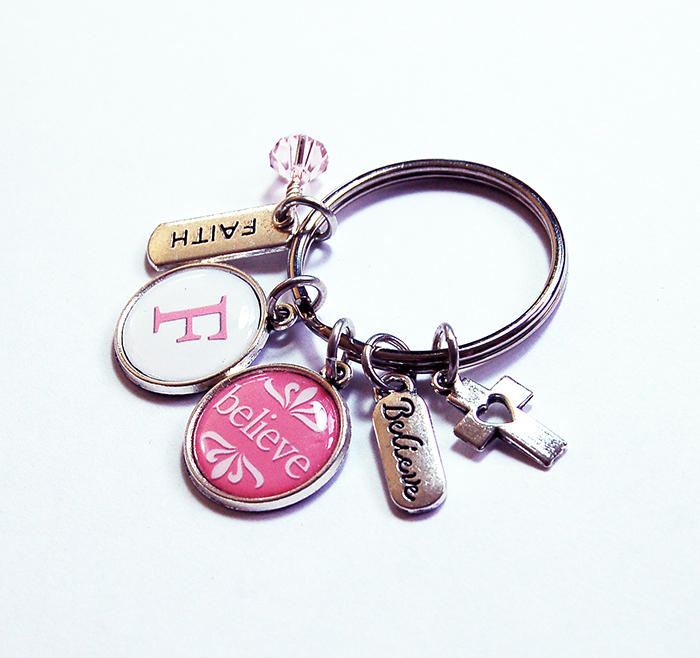 Believe Monogram Keychain in Pink - Kelly's Handmade