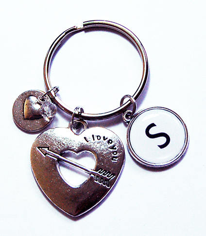 I Love You Heart Monogram Keychain - Kelly's Handmade